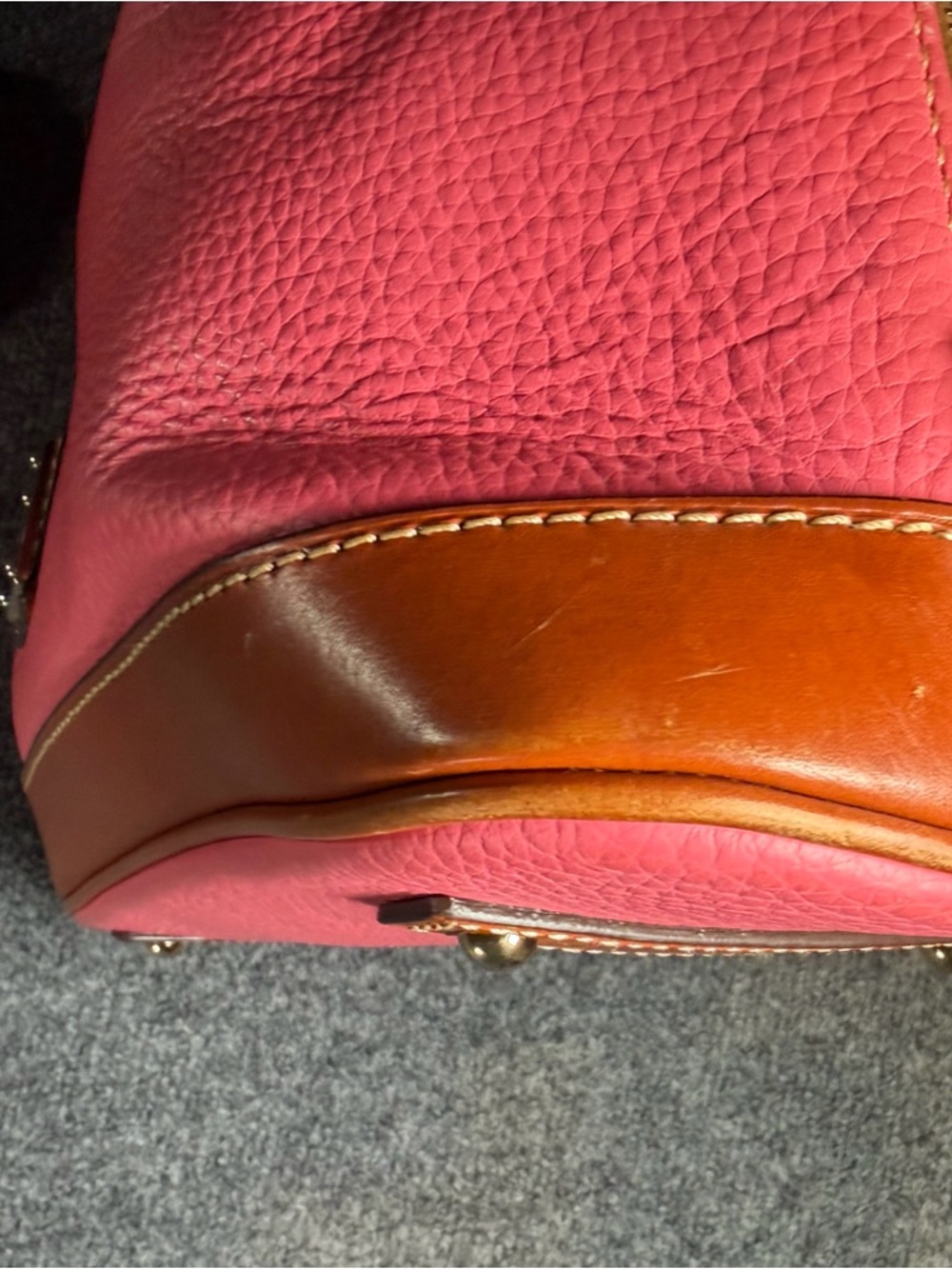 Dooney & Bourke Hot Pink Leather Satchel with Brown Trim - Picture 13 of 13